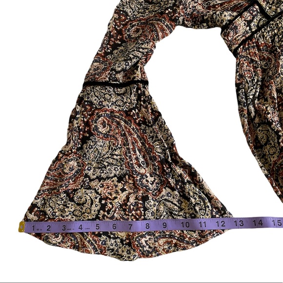 Paisley boho bell sleeve wrap dress with velvet trim - Picture 16 of 16